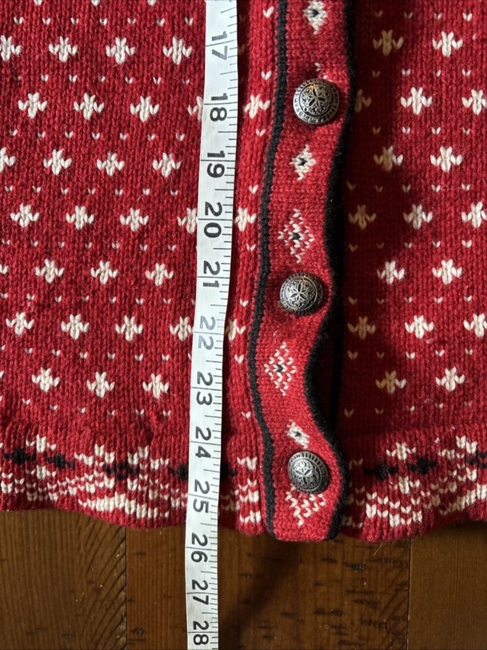 LL Bean Sweater Womens Medium  100% Wool Cardigan Nordic Fair Isle Snowflake - Picture 6 of 6